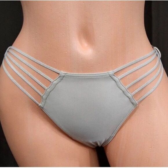 Victoria’s Secret DISCONTINUED sexy Strappy satiny cheekini panty beige Small - Picture 1 of 5